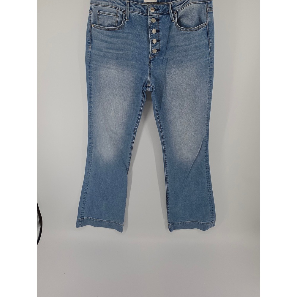 Driftwood Wyatt High Rise Cropped Flare Jeans Medium Wash Button Fly Size 32